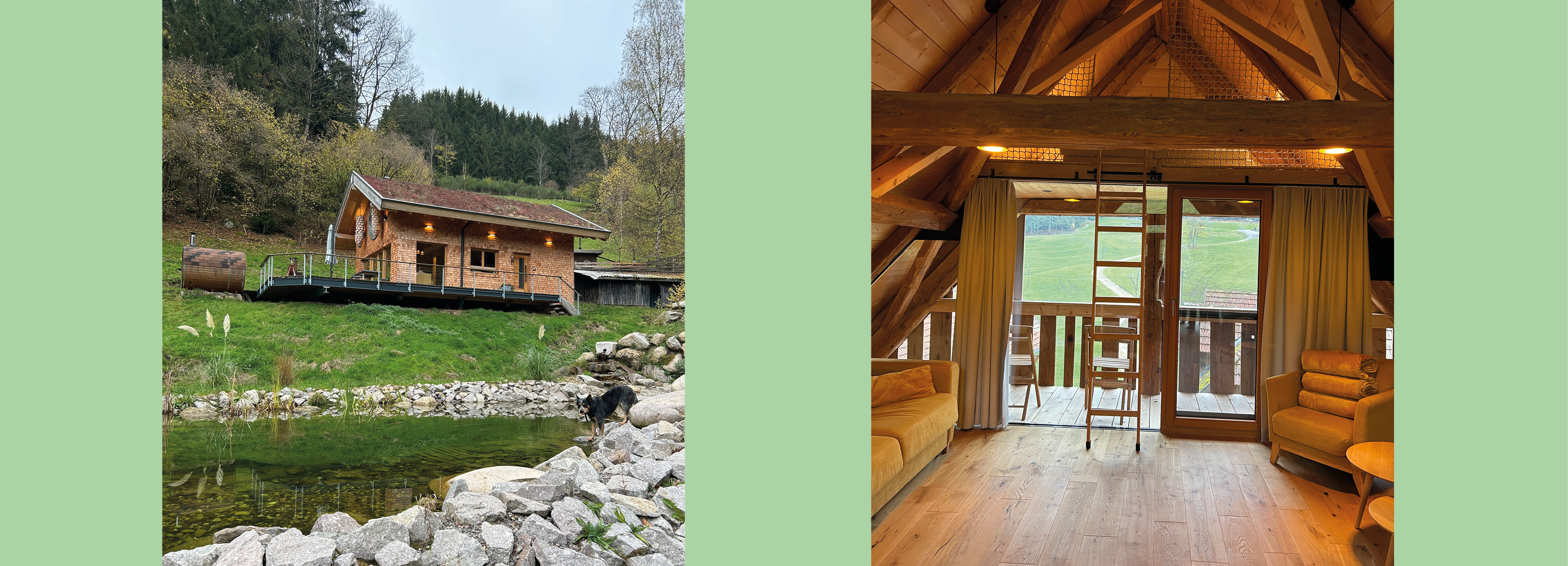 Ferienhaus mit Teich, Wohnraum - Bilder: Appenzeller/LEL