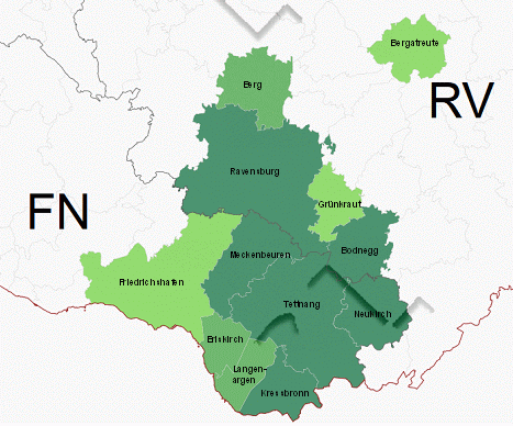 Karte mit einer Übersicht des Hopfenanbaugebiets Tettnang